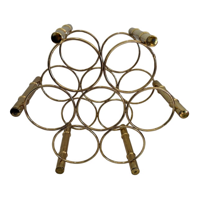 Vintage Brass Mid-Century Modern Faux Bamboo Wine Rack For Sale