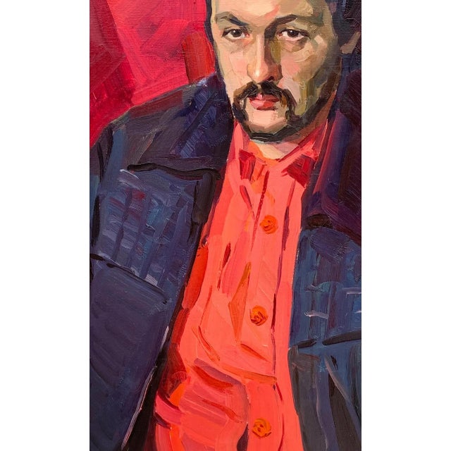 Soviet Man Portrait, Large Antique Oil Painting, 1970s Ukrainian Art 111-69 For Sale - Image 6 of 6