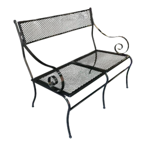 1950s Woodard Wrought Iron Mesh Loveseat Bench