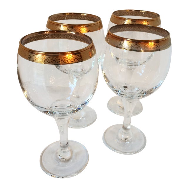 Vintage Crystal Wine Glasses With Gold Band Rim Set of 4 Chairish