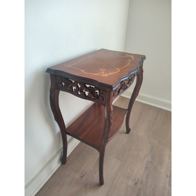 Antique French Louis XV Style Inlaid Marquetry and Carved Walnut Accent Table For Sale - Image 11 of 11