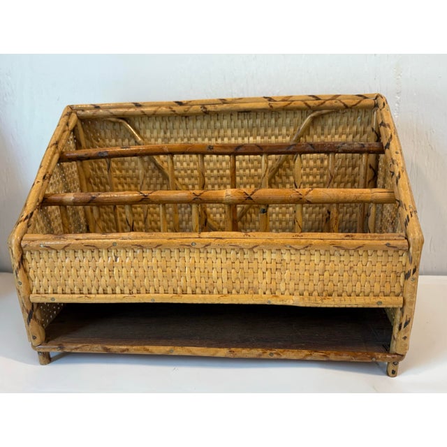 Wood Vintage Bamboo and Rattan Letter Holder Desk Organizer For Sale - Image 7 of 9