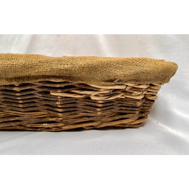 Contemporary Vintage French Woven Wicker Bread Basket W/Grain Sack Lining For Sale - Image 3 of 12