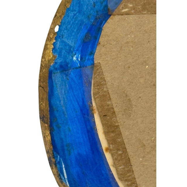 Mid‑20th Century European Ornate Rococo‑Style Ceramic Oval Frame — Painted Gold & Blue With Floral Botanical Silk‑Screen Print For Sale - Image 9 of 12