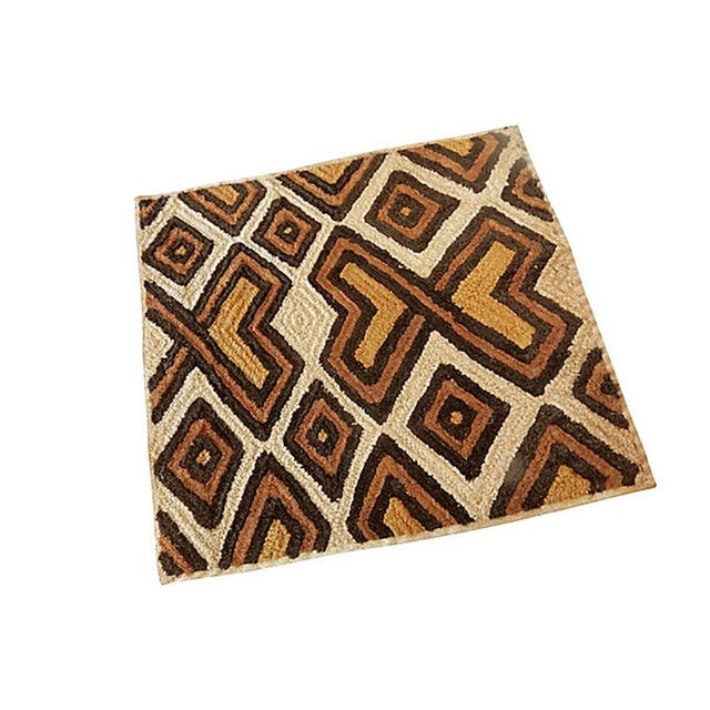 African African Kuba Kasai Velvet Raffia Textile Zaire 22.75" by 25" For Sale - Image 3 of 6