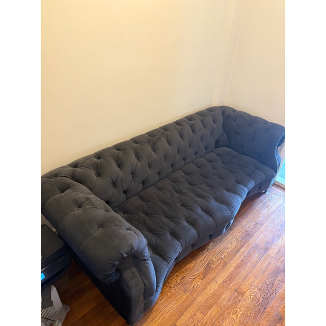 Black Black Velvet Timothy Oulton Serpentine Chesterfield, 3 Seater, Sculptural Designer Sofa For Sale - Image 8 of 11