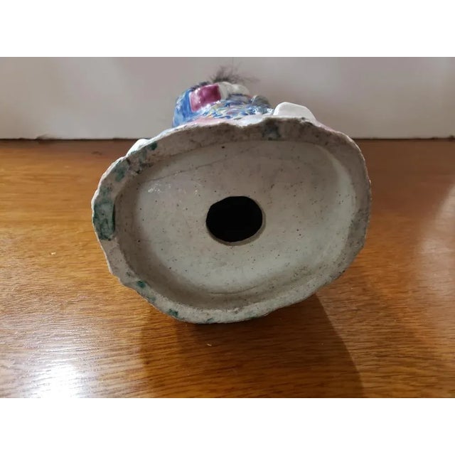Ceramic Early 20th Century Chinese Porcelain Lu Dongbin Statue With Horse Hair Facial for Hair For Sale - Image 7 of 10