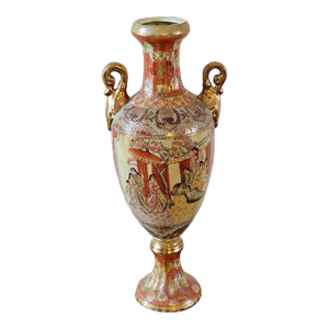 Vintage Japanese Satsuma Hand-Painted Moriage Urn Vase - 16.5” Tall