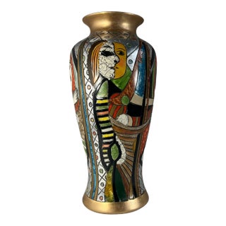 19 In. Tall Vintage Alexander Kalifano Picasso Inspired Vase Two Distinct Abstract Human Profiles. For Sale