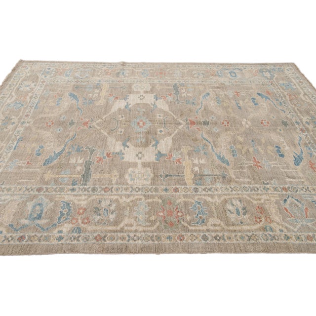 Gray Modern Gray Sultanabad Handmade Floral Wool Rug For Sale - Image 8 of 9