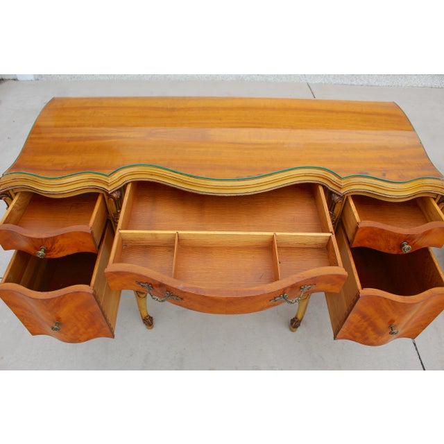 Brown Magnificent Vintage French Provincial Louis XV Rococo Satinwood & Burl Wood Vanity For Sale - Image 8 of 14