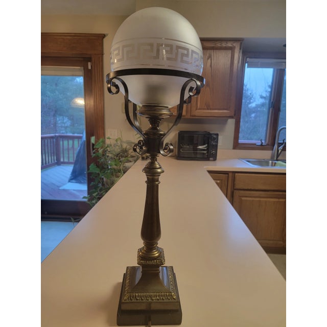 Early 20th Century Sinumbra Astral Brass/Bronze Lamp With Glass Globe and Black/White Marble Base For Sale - Image 11 of 11