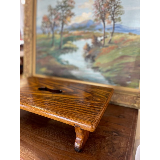 Wood 1950s Handcrafted Likely Oak Footstool With Decorative Cut-Out and Curved Legs. For Sale - Image 7 of 10