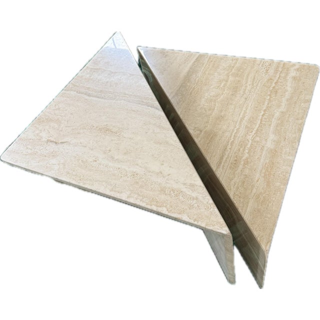 Tan Italian 1970s Modern Travertine Coffee Table, 2 Pieces, Seal For Sale - Image 8 of 8