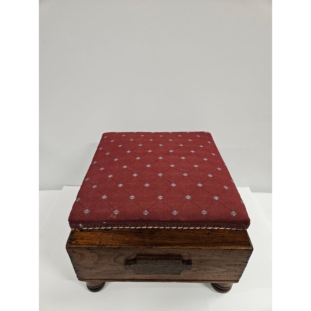 Square Victorian Burgundy Upholstered Footstool For Sale - Image 9 of 15