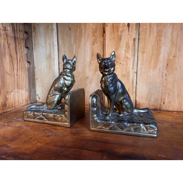 Pair of solid brass German Shepherd Bookends in excellent vintage condition. Brand: Crescent Metal Works Inc. 5.5" tall...