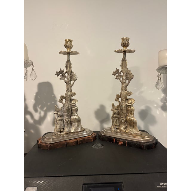 Candlestick Candle Holder Metal & Wood Base Mother Child Tree Sp c.2000 For Sale - Image 4 of 10