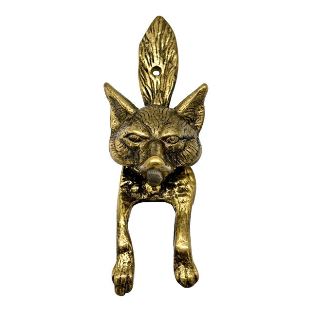1930s English Brass Fox Door Knocker For Sale