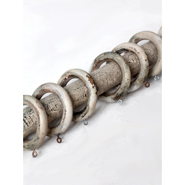 Wood Antique Painted Wood Curtain Rod With Rings For Sale - Image 7 of 13