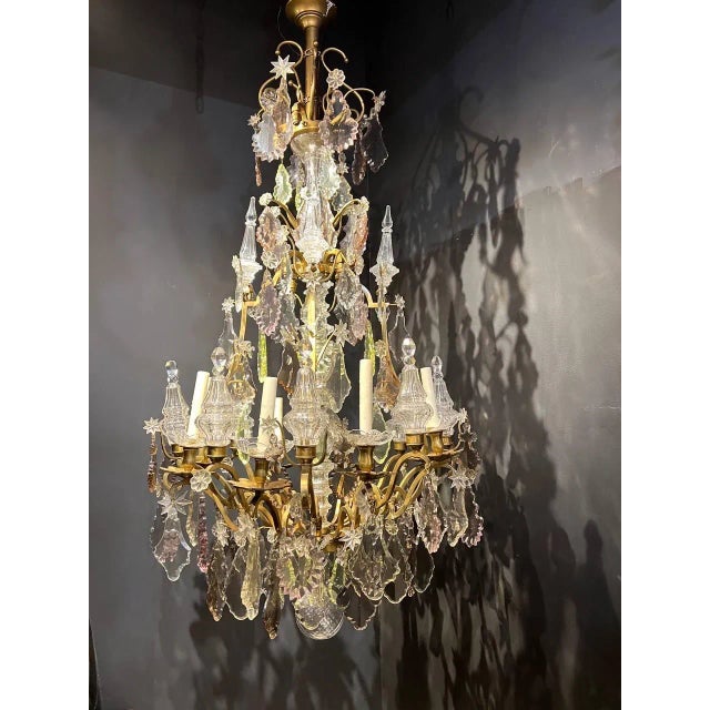 Brown 1920’s Bronze and Crystal Chandelier For Sale - Image 8 of 8