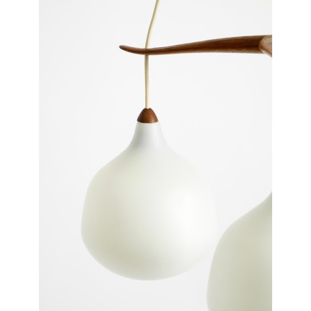 Pendant Lamp with Three Opal Glass Shades and Teak Frame by Uno & Östen Kristiansson for Luxus Vittsjö, Sweden, 1957 For Sale - Image 13 of 17