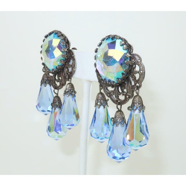 Vendome Vendome Blue Crystal Aurora Borealis Chandelier Earrings, a Pair For Sale - Image 4 of 9