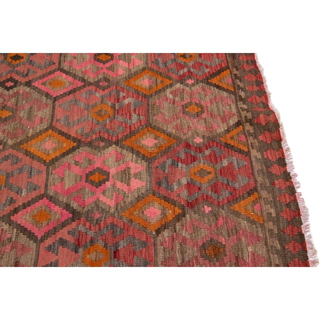 Mid-20th Century Turkish Kilim Pink Handmade Geometric Wool Rug For Sale In New York - Image 6 of 10