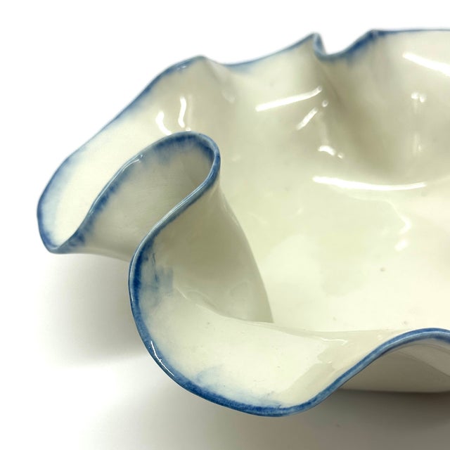 Blue Sculpted Artisanal Blue & White Earthenware Bowl For Sale - Image 8 of 10