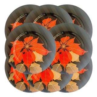 1990s Fitz & Floyd Poinsettia Noir Salad Plates; Holiday Dinnerware - Set of 8 For Sale
