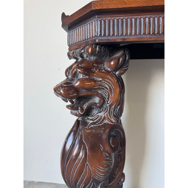 Vintage Hollywood Regency Style Carved Lion Wood Console Table/ Sold For Sale In Miami - Image 6 of 12