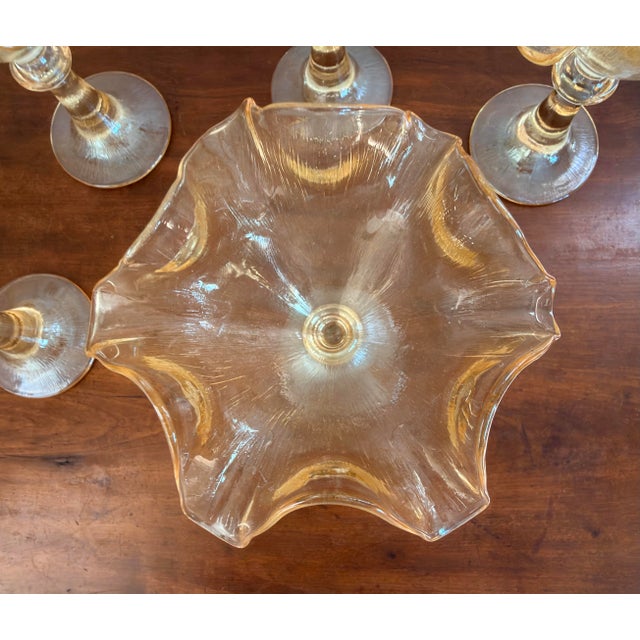 1960s 11 Vintage 1960s French Marigold Amber Glass Footed Ice Cream Pedestal Bowls For Sale - Image 5 of 13