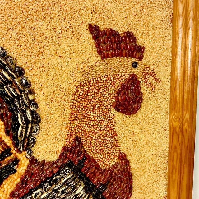 1950s Vintage Boho Chic Americana Folk Art Framed Rooster Seed Collage For Sale - Image 10 of 14