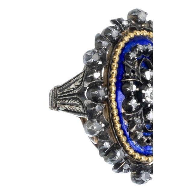 Silver and Gold Ring with Enamel and Diamonds, 19th Century For Sale - Image 3 of 8