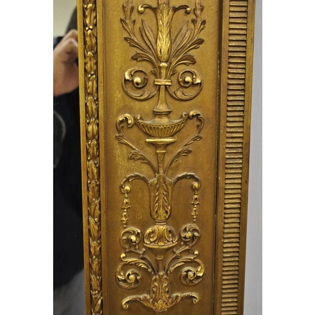 Early 20th Century Antique French Neoclassical Gold Figural Gesso Large Trumeau Floor Mirror For Sale - Image 5 of 12