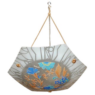 1920s Painted Milk Glass Hanging Light by Aurys For Sale