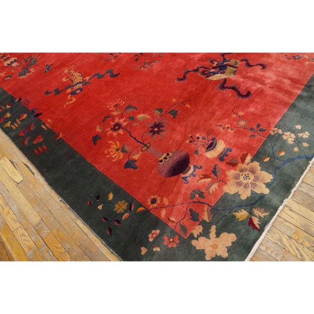 1920s Antique Chinese Art Deco Rug Vase Floral Walter Nichols 8' 10'' X 11' 2'' For Sale In New York - Image 6 of 9