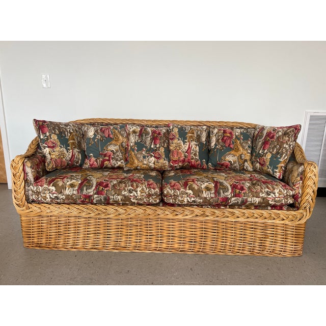 Brown Jordan Vintage Braided Rattan Sofa With Sculpted Back For Sale - Image 4 of 5