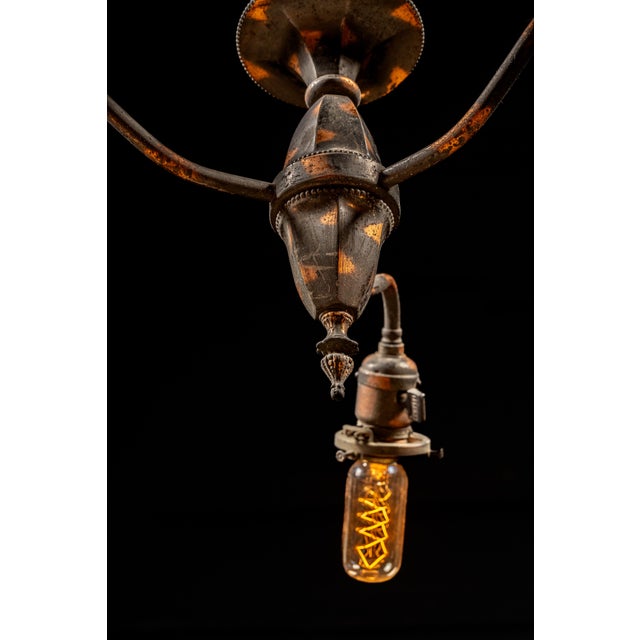 Early 20th Century Triple-Arm Japanned Copper Gooseneck Chandelier For Sale In Chicago - Image 6 of 7