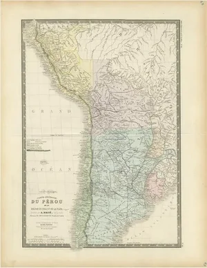 Antique Map of Peru in South America, 1875