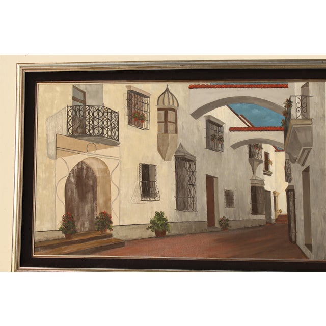 Textile Mediterranean Cityscape Original Painting For Sale - Image 7 of 12