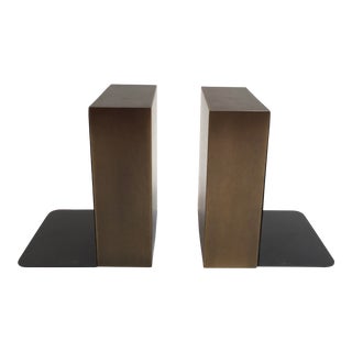 Modern Brushed Antique Brass Bookends - a Pair For Sale