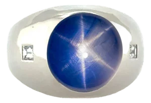 Late 20th Century Platinum Blue Star Sapphire Ring, Size 5