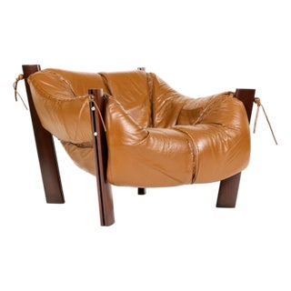 Mid Century Brazilian Modernist Lounge Chair — Percival Lafer — Model Mp-211 — Brown Leather + Rosewood For Sale