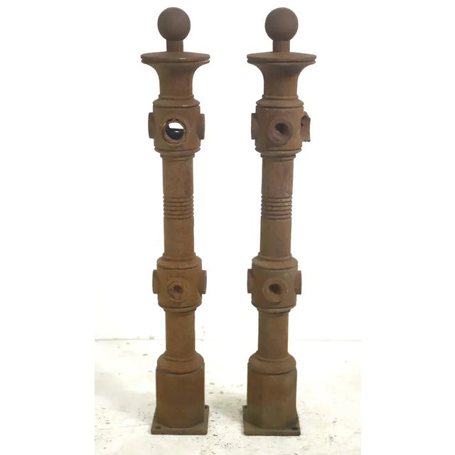 Metal Antique Ball Finial Cast Iron Brownstone Posts - Set of 2 For Sale - Image 7 of 8