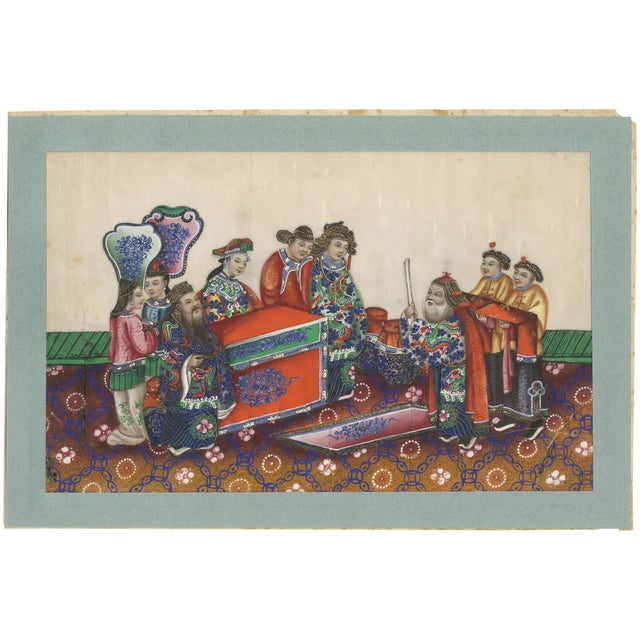 Chinese Artist, Figurative Scene, 1800s, Rice Paper Pith Painting For Sale