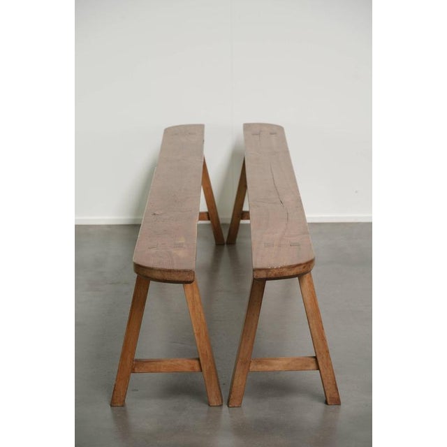 2000 - 2009 Antique French Wooden Farmhouse Benches, Set of 2 For Sale - Image 5 of 14