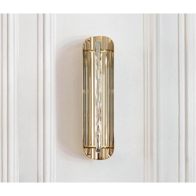 Oblong silex wall lamp by jennifer midoz dimensions: d 15 x w 12 x h 60 cm materials: pale gold, white nickel polished...