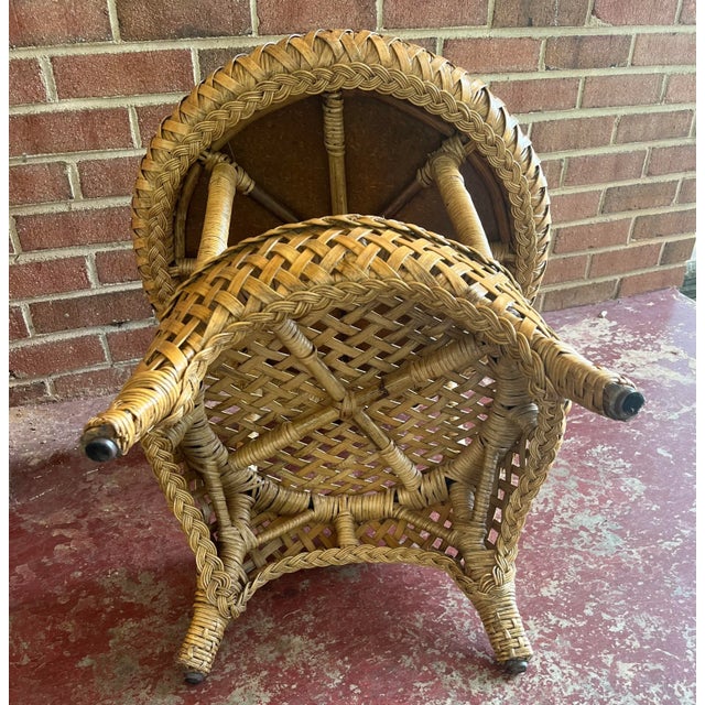 Tan 1970s Bamboo and Rattan Side Table For Sale - Image 8 of 9