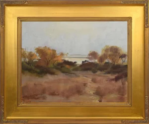 Vintage American Impressionist Fall Landscape Oil Painting With Coastal Dunes by Harry Barton