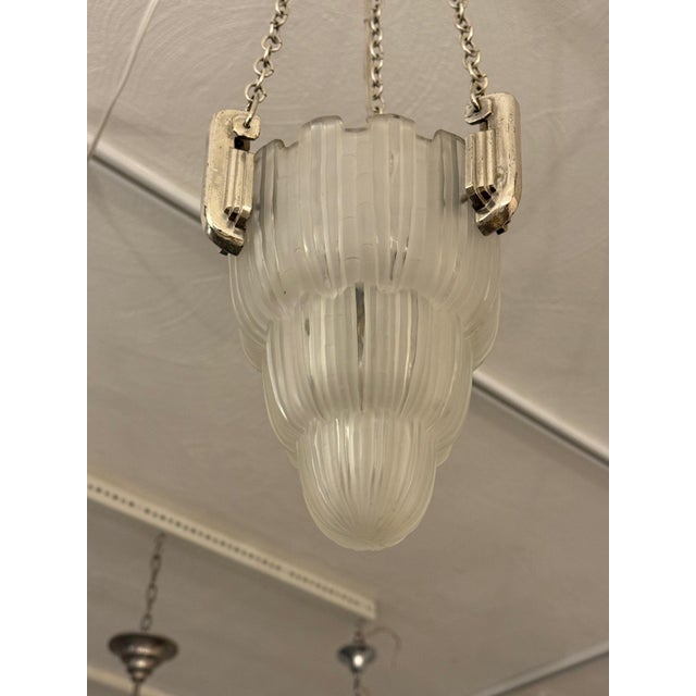 Silver French Art Deco Pendant Chandelier Signed by Sabino For Sale - Image 8 of 13